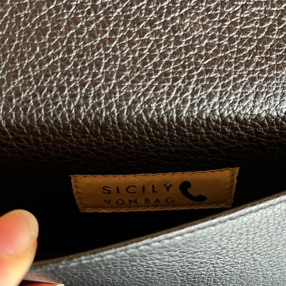 DOLCE & GABBANA Black Leather Miss Sicily Von Embellished Wallet On Chain - Picture 7 of 7